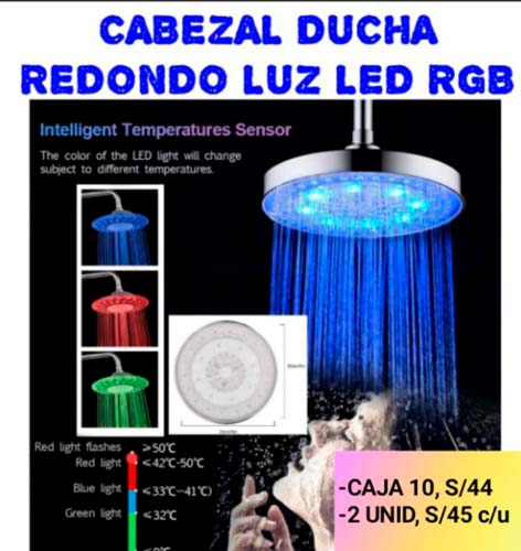 CABEZAL DUCHA REDONDO LUZ LED RGB