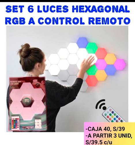 SET 6 LUZ HEXAGONAL RGB CONTROL REMOTO