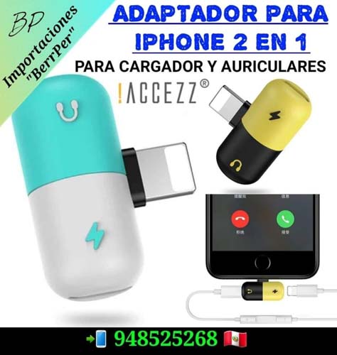 ADAPTADOR P/ IPHONE 2 EN 1 (Carga y musica)