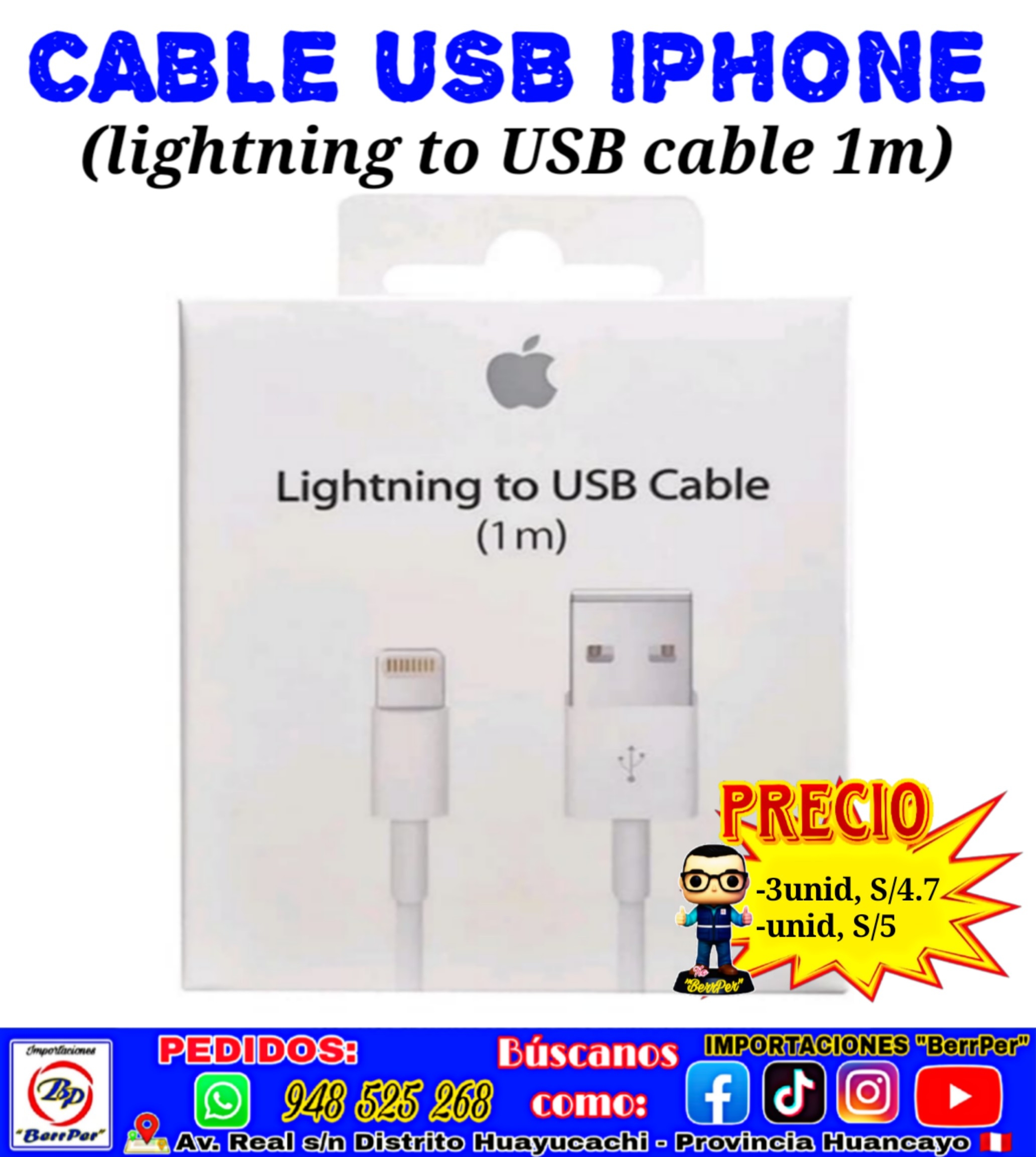 CABLE USB IPHONE (lightning to USB cable 1m)