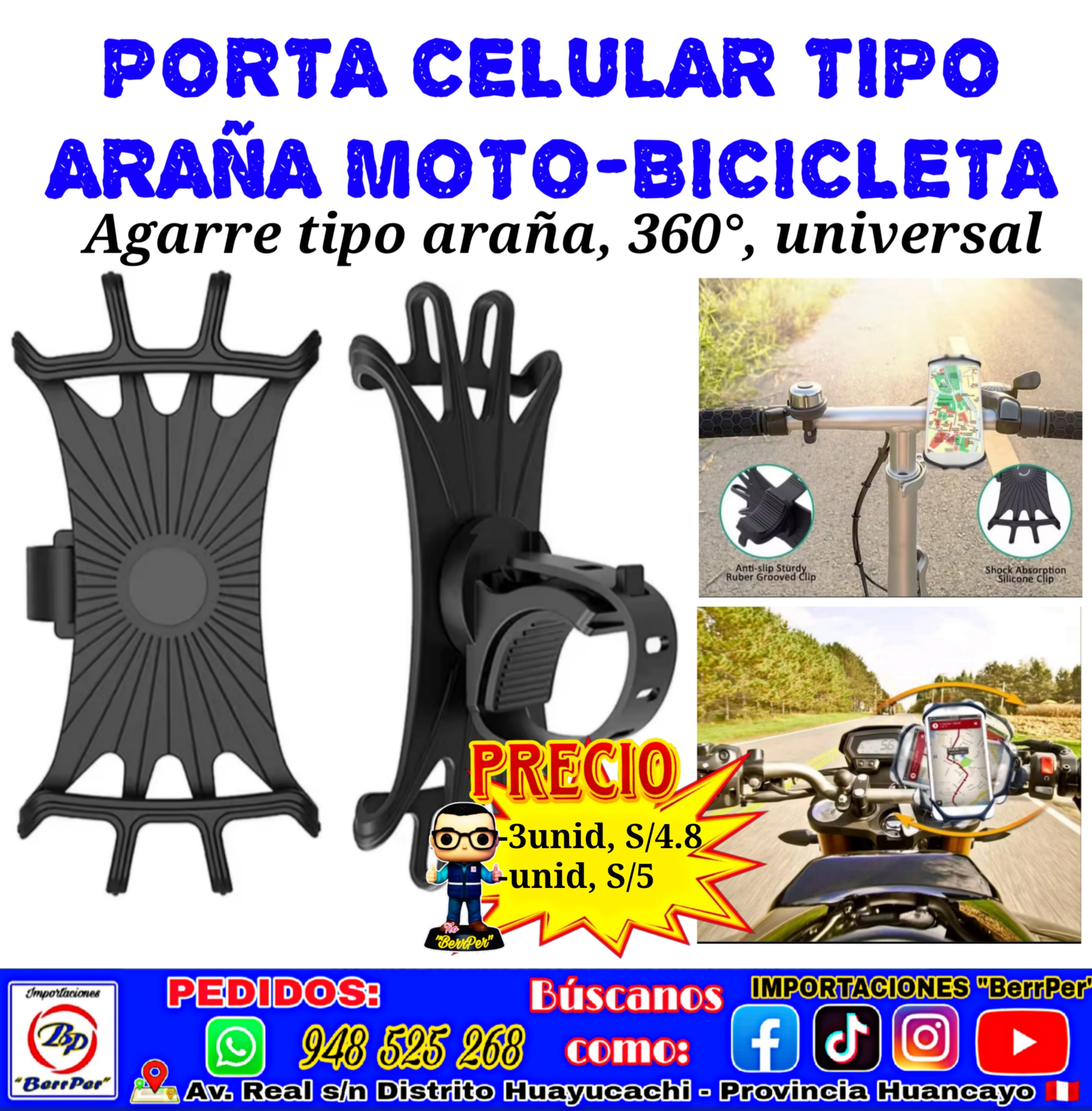 PORTA CELULAR TIPO ARAÑA MOTO-BICICLETA
