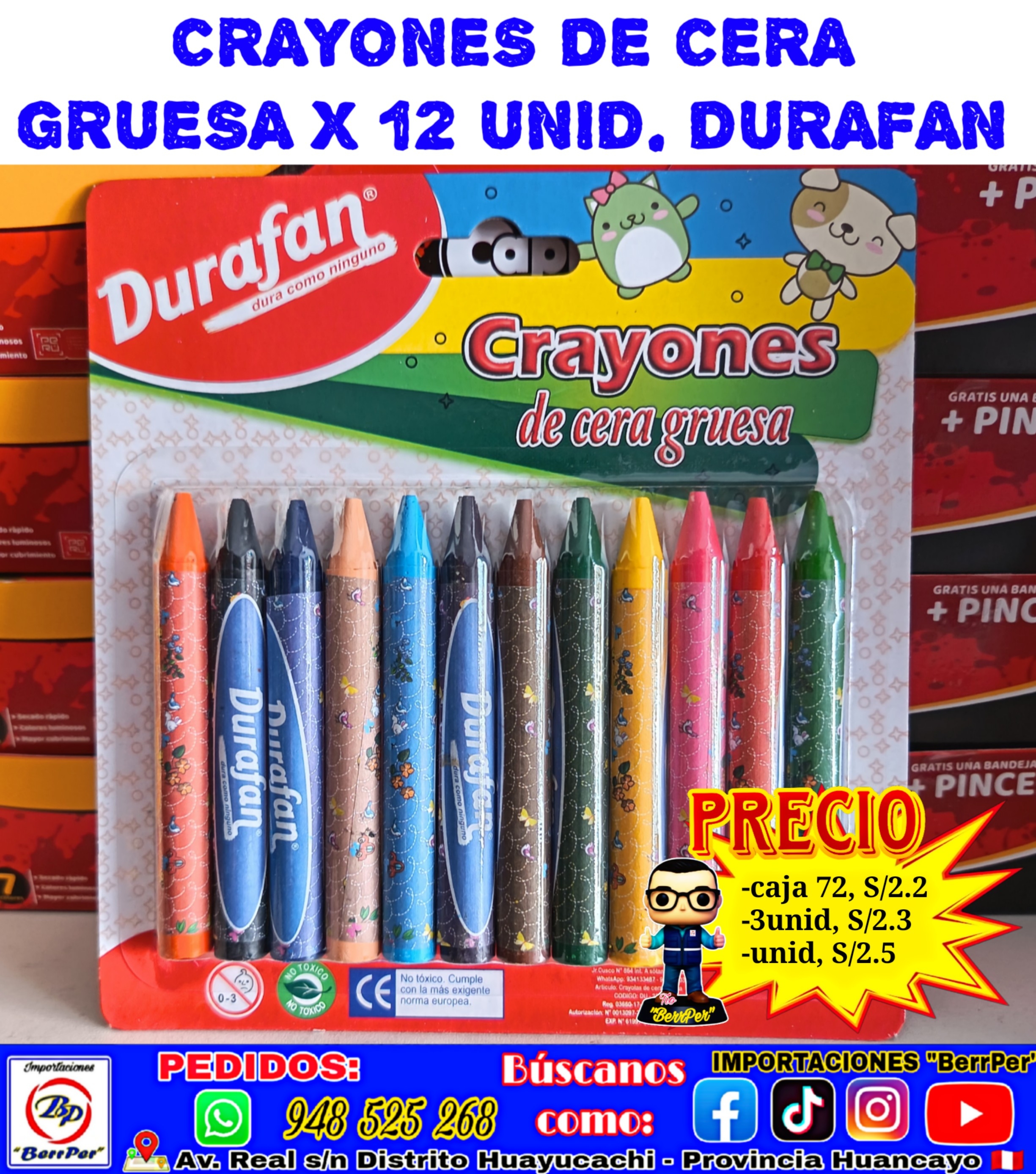 CRAYONES DE CERA GRUESA X 12 UNID. DURAFAN