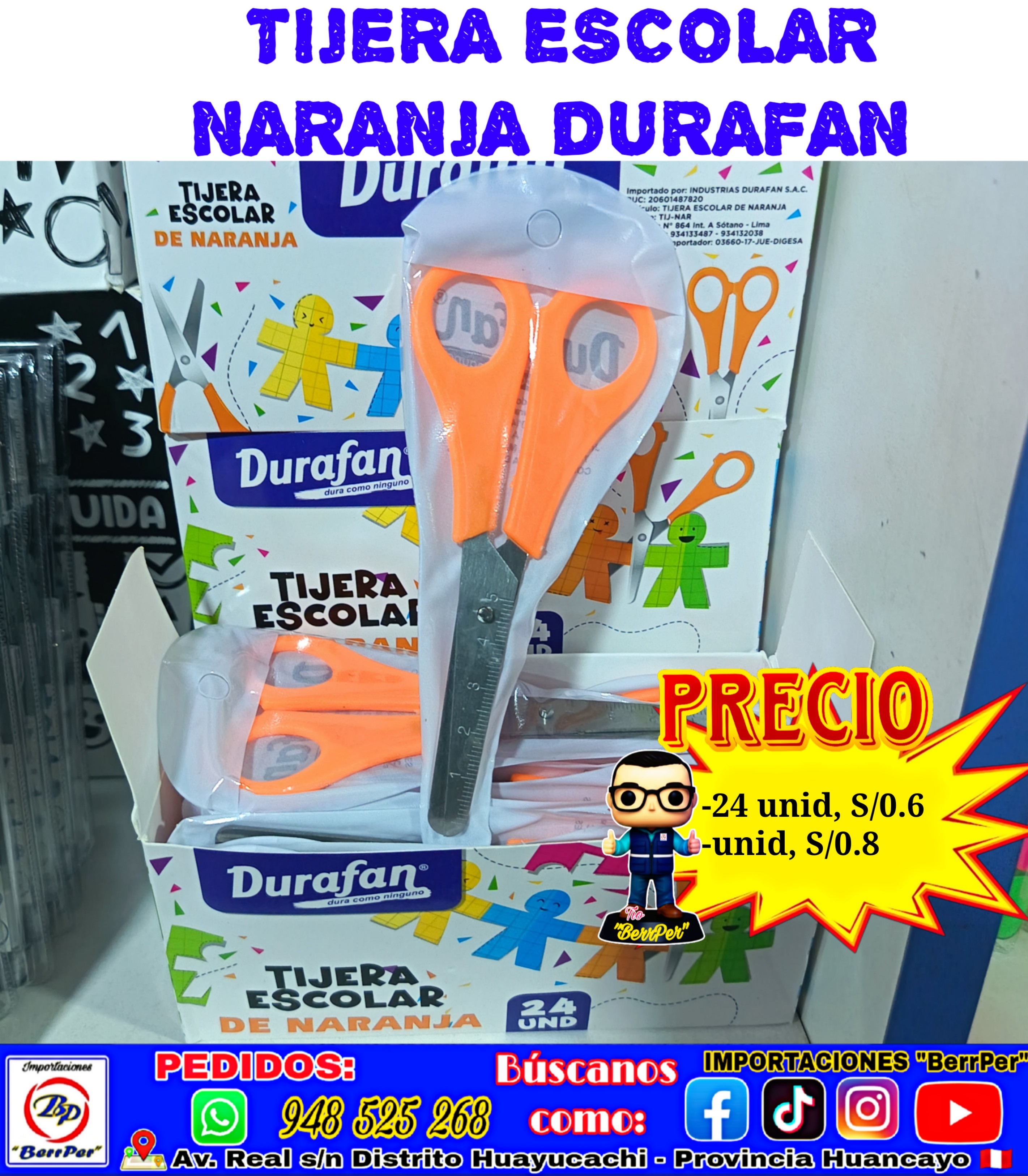 TIJERA ESCOLAR NARANJA DURAFAN
