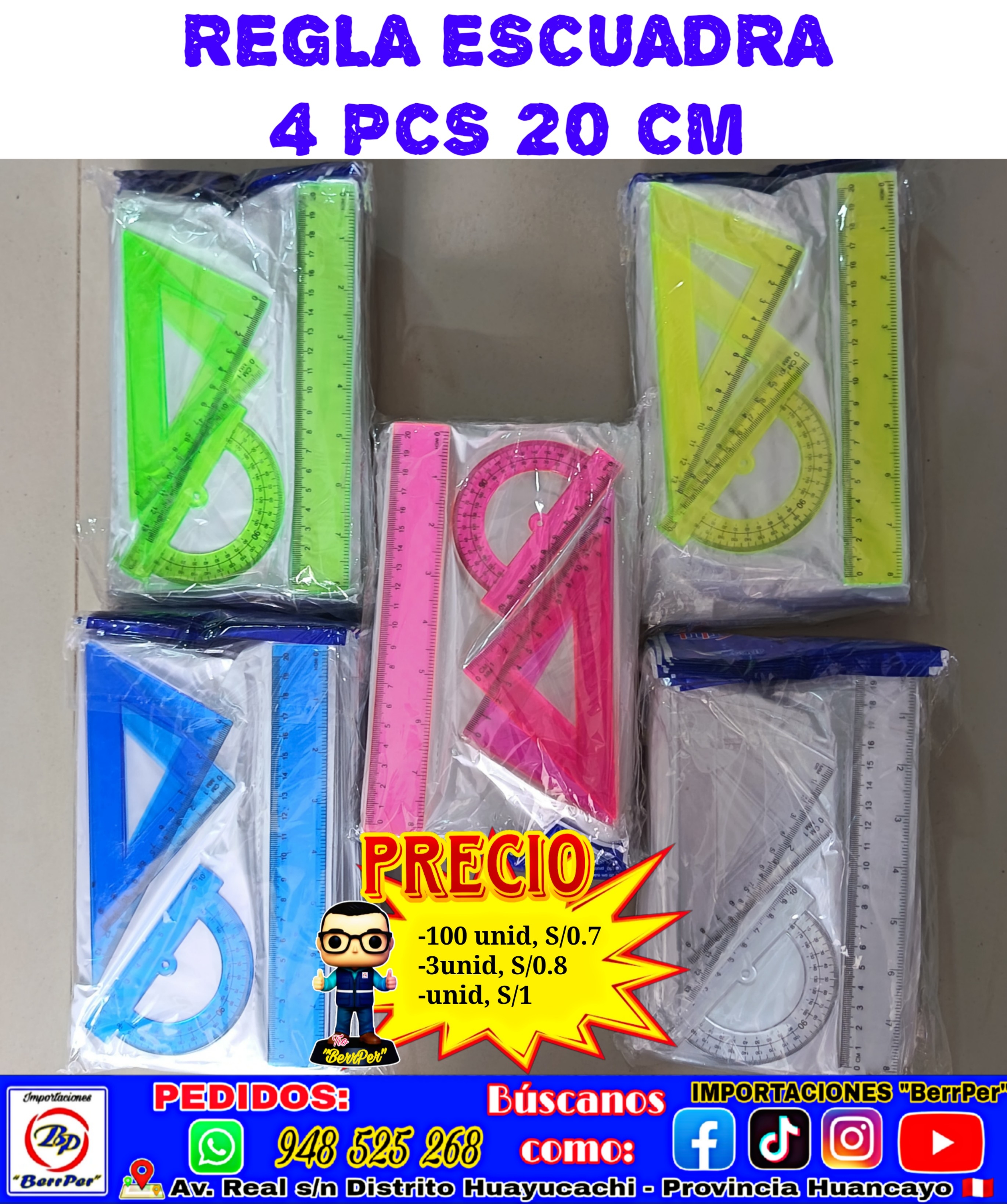 REGLA ESCUADRA 4 PCS. 20 CM.