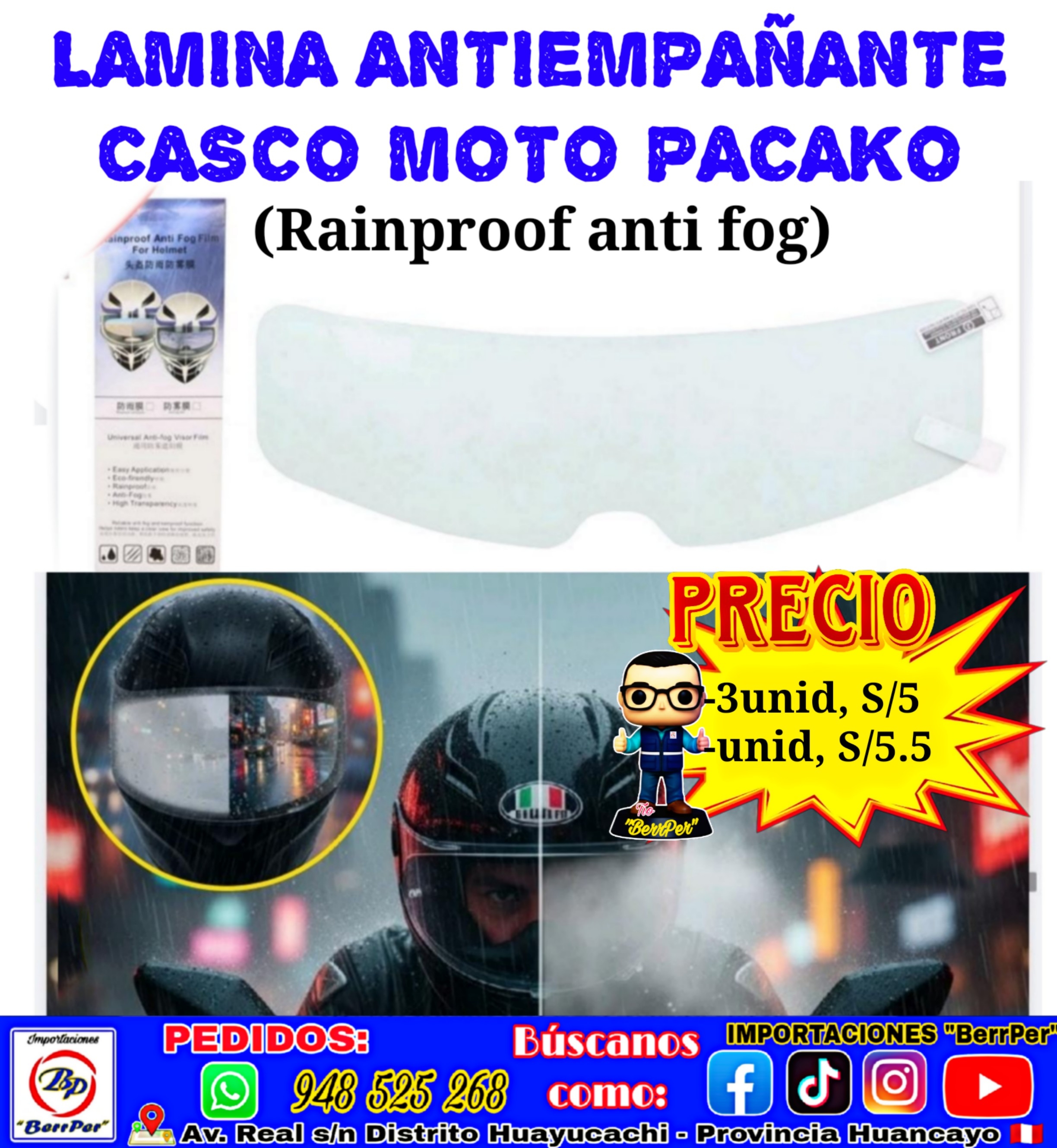 LAMINA ANTIEMPAÑANTE CASCO MOTO PACAKO (rainproof)