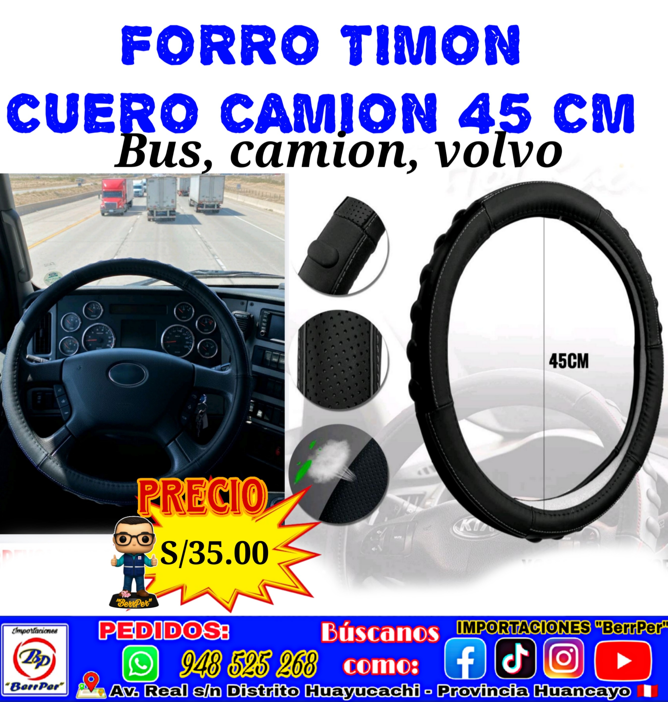 FORRO TIMON CUERO CAMION 45 CM (bus, camión, volvo) 9052