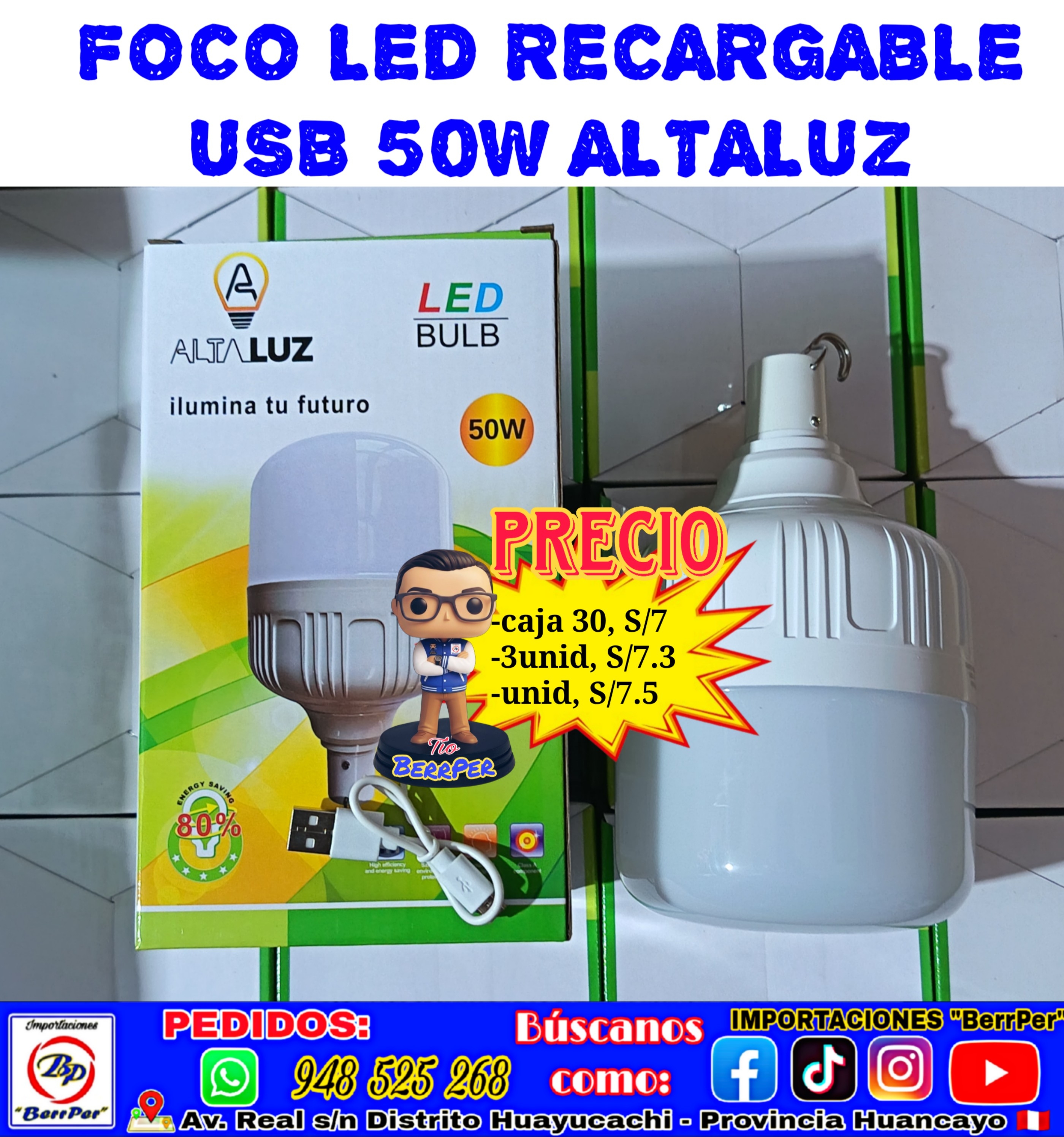 FOCO LED RECARGABLE USB 50W ALTALUZ
