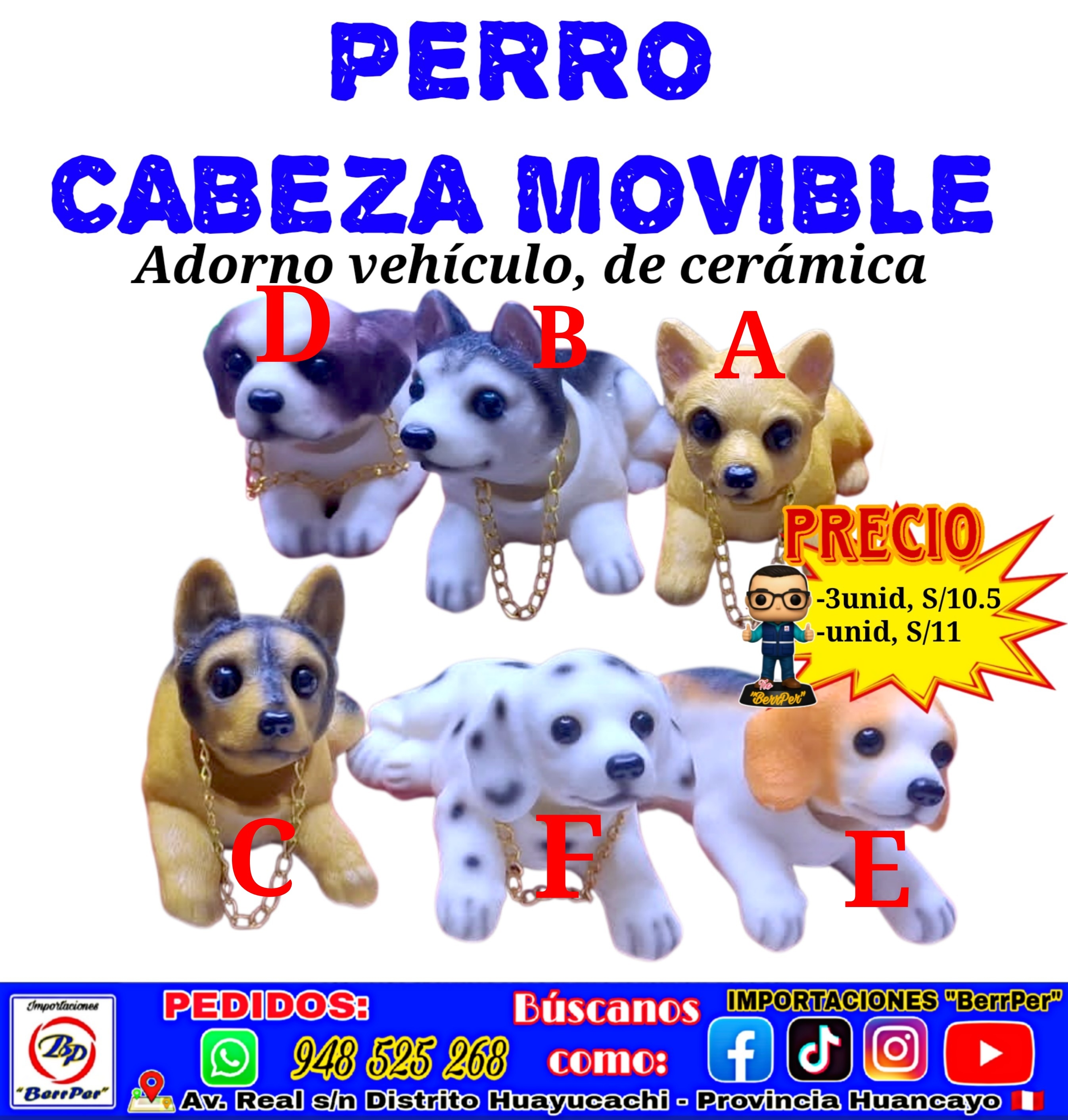 PERRO CABEZA MOVIBLE (adorno vehículo, de cerámica)