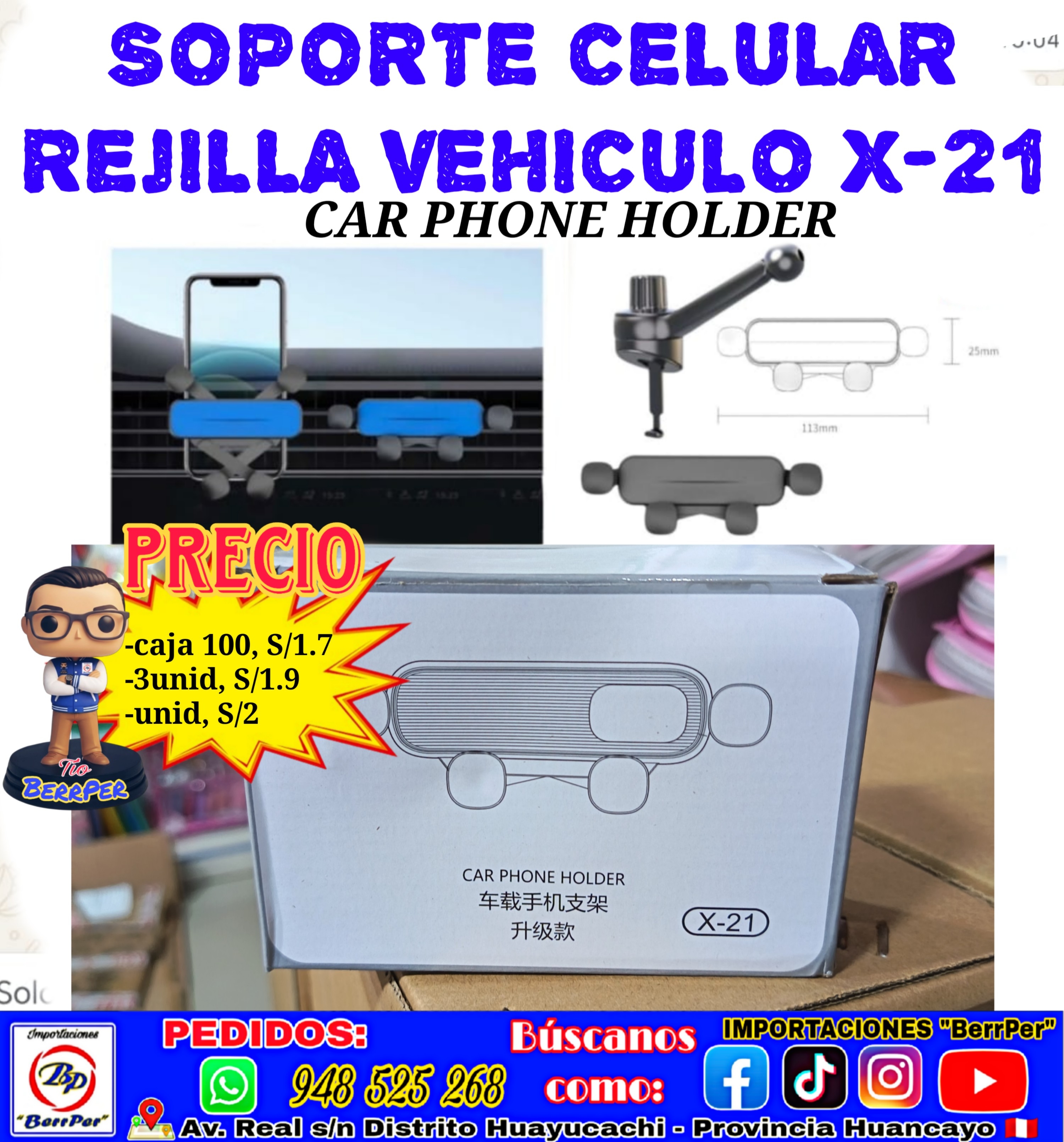SOPORTE CELULAR REJILLA VEHICULO X-21 (CAR PHONE HOLDER)