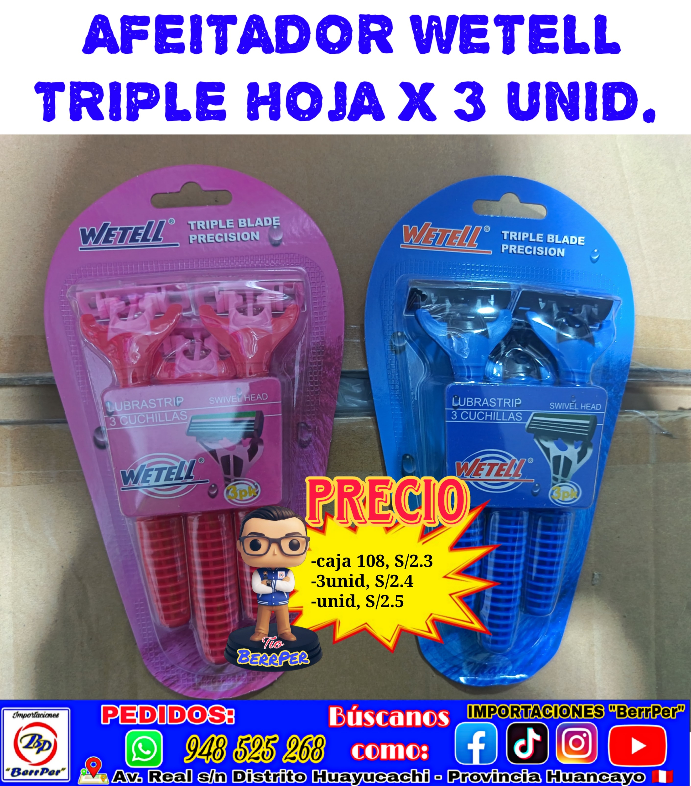 AFEITADOR WETELL TRIPLE HOJA X 3 UNID.
