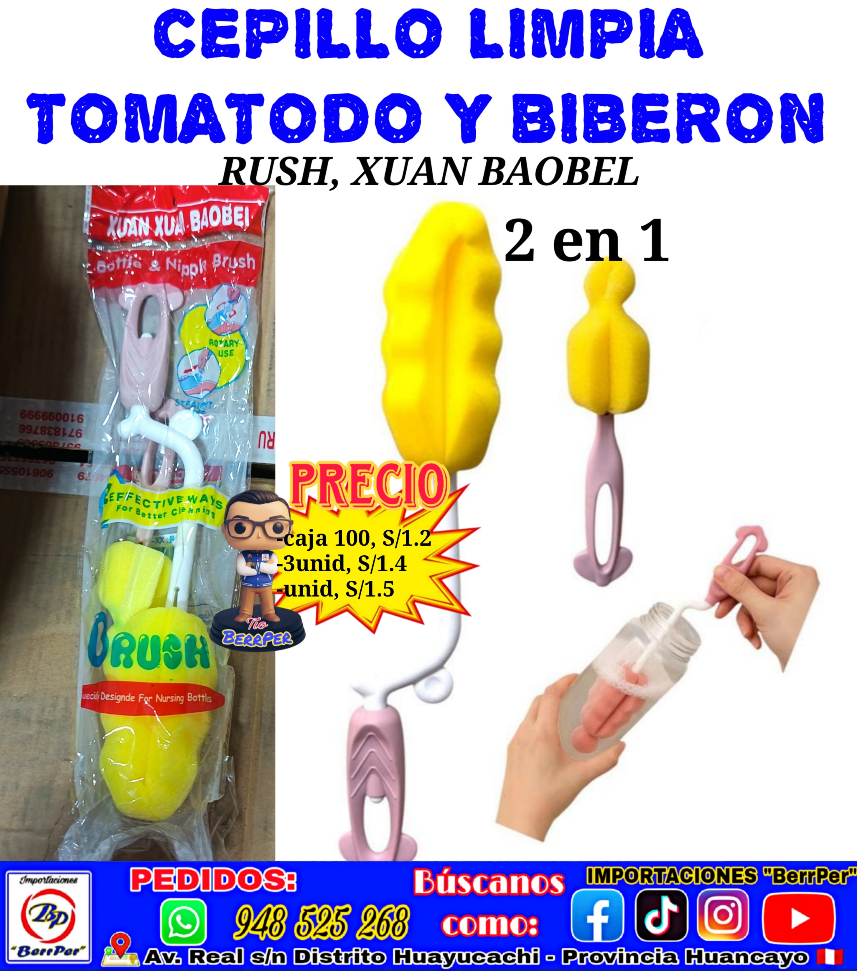 CEPILLO LIMPIA TOMATODO Y BIBERON (RUSH, XUAN BAOBEL) 2 EN 1