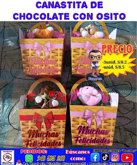 CANASTITA DE CHOCOLATE CON OSITO (muchas felicidades)