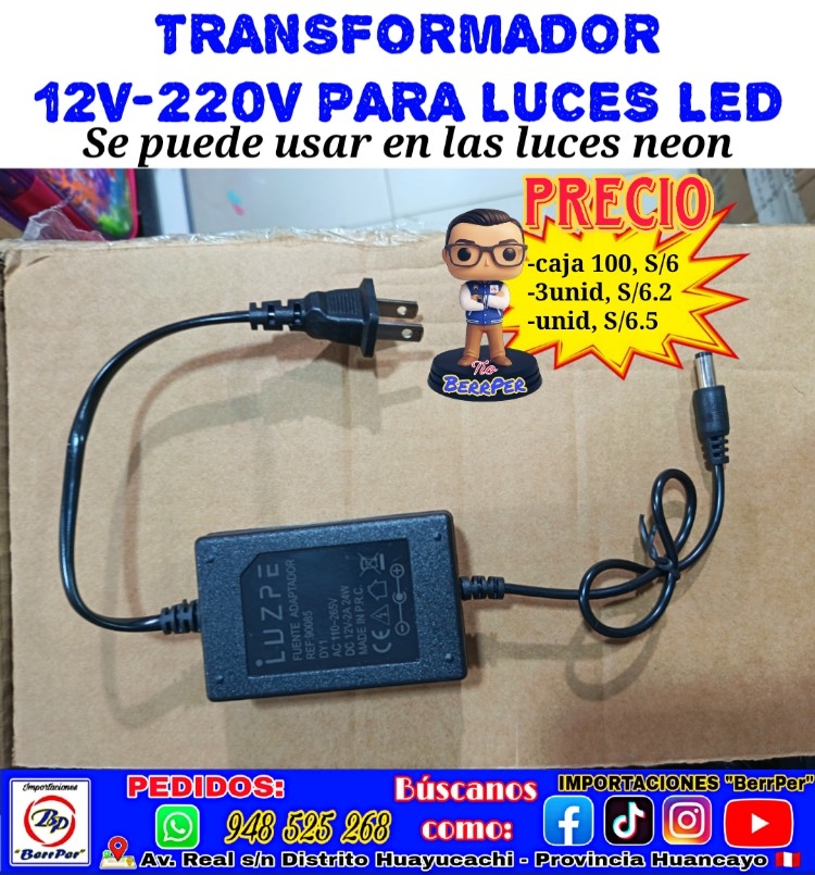 TRANSFORMADOR 12v-220v PARA LUCES LED LUZPE (se puede usar en la luz neon)