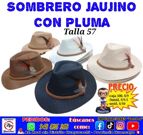 SOMBRERO JAUJINO CON PLUMA (Talla 57)