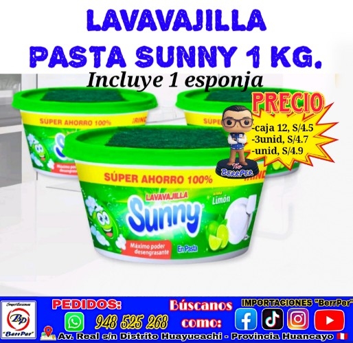 LAVAVAJILLA PASTA SUNNY 1 KG. (Incluye 1 esponja)