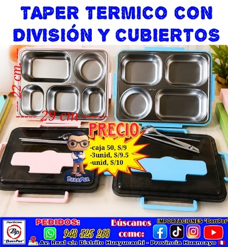 TAPER TERMICO CON DIVISIÓN Y CUBIERTOS (enjoy delicious food everday)