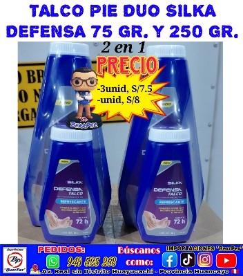 TALCO PIE DUO SILKA DEFENSA 75 GR. Y 250 GR. (2 en 1, refrescante)