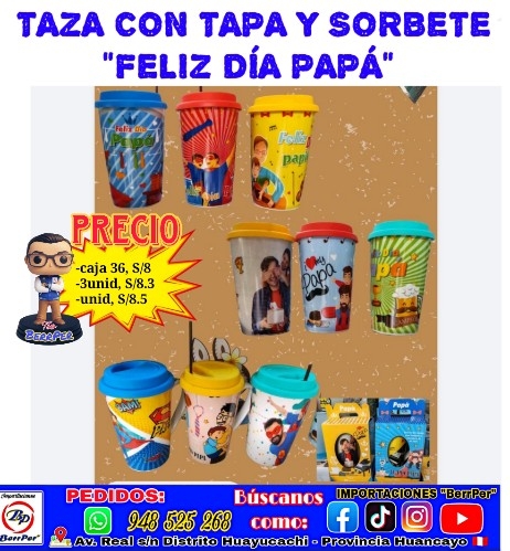 TAZA CON TAPA Y SORBETE "FELIZ DÍA PAPÁ"