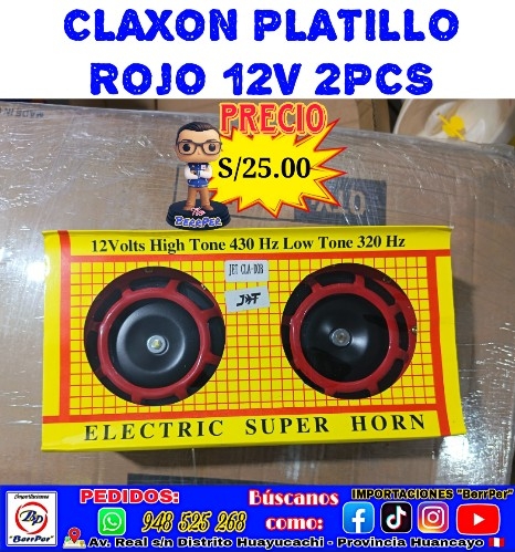CLAXON PLATILLO ROJO 12V 2PCS (12VOLTS HIGH ELECTRIC SUPER)