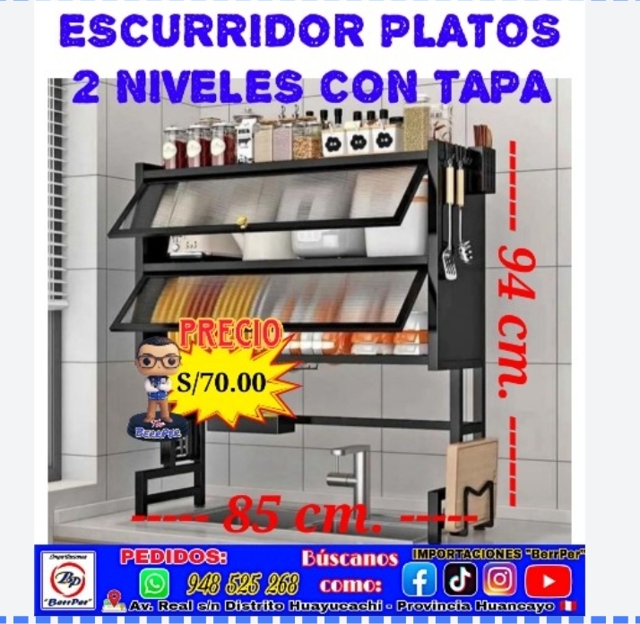 ESCURRIDOR PLATOS 2 NIVELES CON TAPA