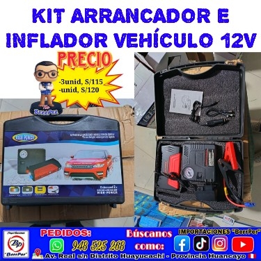 KIT ARRANCADOR E INFLADOR VEHÍCULO 12V (KIT high power, automobile, emergency)