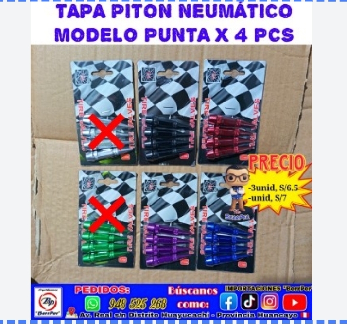 TAPA PITON NEUMÁTICO MODELO PUNTA X 4 PCS (tire valves)