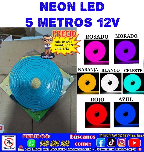 NEON LED 5 METROS 12V (Luz banda flexible neon, led light, luzpe)