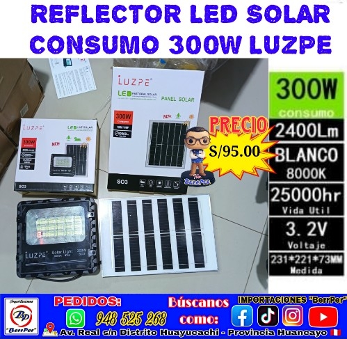 REFLECTOR LED SOLAR CONSUMO 300W LUZPE (pastoral, panel, luz)