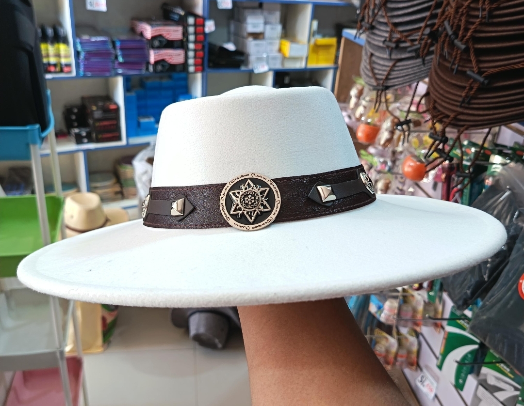 SOMBRERO PAÑO UNISEX CINTA BLANCO HEBILLA SOL