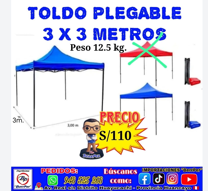 TOLDO PLEGABLE 3 X 3 METROS (12.5 kg)