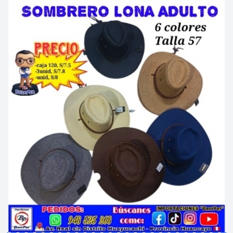 SOMBRERO LONA ADULTO (talla 57, 6 colores)