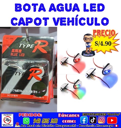 BOTA AGUA LED CAPOT  VEHÍCULO (type, blue, red, sapito)