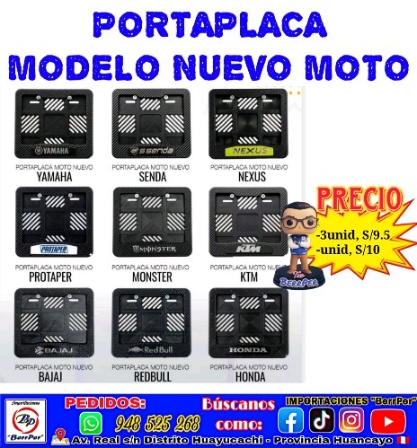 PORTAPLACA MODELO NUEVO MOTO (yamaha, senda, nexus, protaper, monster, ktm, baja, redbull, Honda)