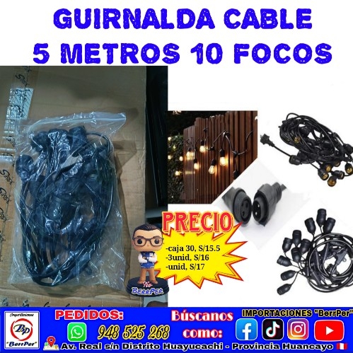GUIRNALDA CABLE 5 METROS 10 focos (no INCLUYE focos) 5m 10L