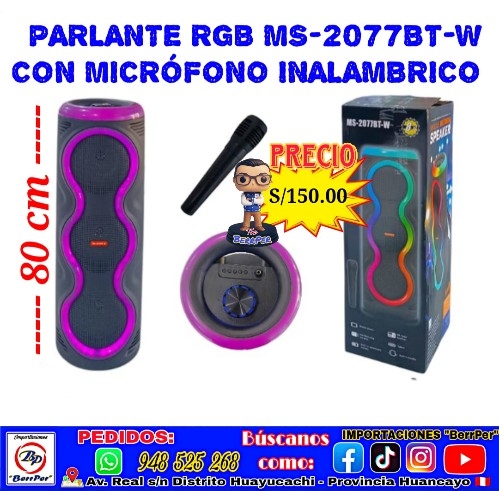 PARLANTE RGB MS-2077BT-W CON MICRÓFONO INALAMBRICO 80CM