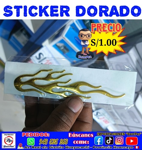 STICKER DORADO (adorno moto, vehículo, fuego-BB do)