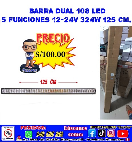 BARRA DUAL 108 LED 5 FUNCIONES 12-24V 324W 125 CM. (B324W)