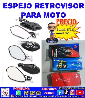 ESPEJO RETROVISOR PARA MOTO (motorcycle mirror bsddp, esp-m1bk-m1sl-maz bk)