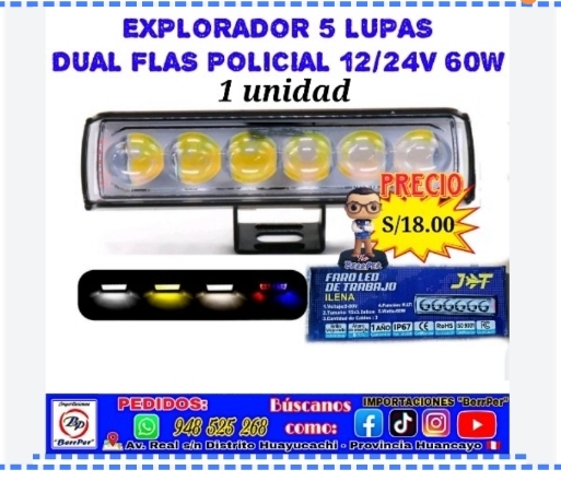 EXPLORADOR 5 LUPAS DUAL FLASH POLICIAL 12/24V 60W (1 pcs, faro led trabajo ilena)