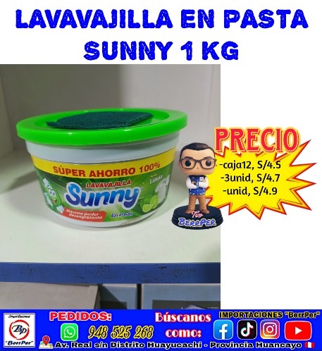 LAVAVAJILLA PASTA SUNNY 1 KG. (Incluye 1 esponja, súper ahorro)
