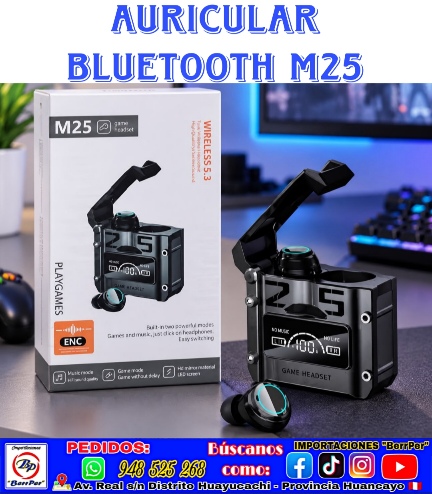 AURICULAR BLUETOOTH M25 (playgames, Wireless 5.3, gane)