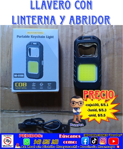 LLAVERO CON LINTERNA Y ABRIDOR (portable keychain LIGHT, cob WJ-8190)