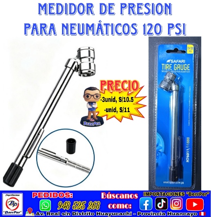MEDIDOR DE PRESIÓN PARA NEUMATICOS 120 PSI (safari tire gauge)