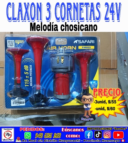 CLAXON 3 CORNETAS 24V (chosicano, SAFARI, air horn, f48023)