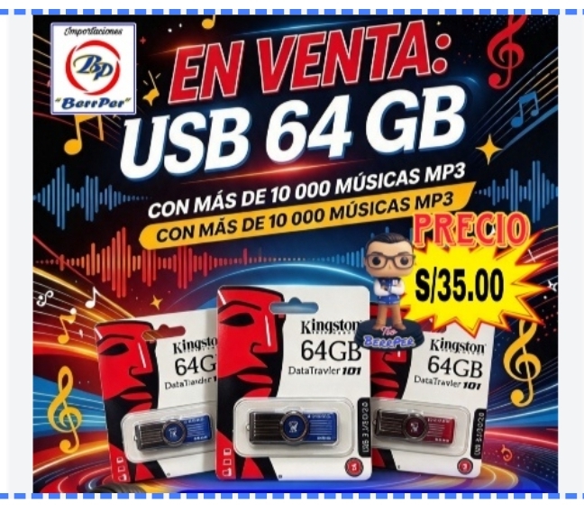 USB 64GB (CON MÚSICA) KINGSTON DATATRAVELEr