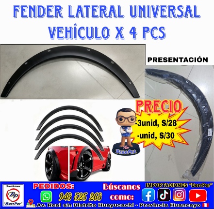 FENDER LATERAL UNIVERSAL VEHÍCULO X 4 PCS (negro, CH-A1 LM008)