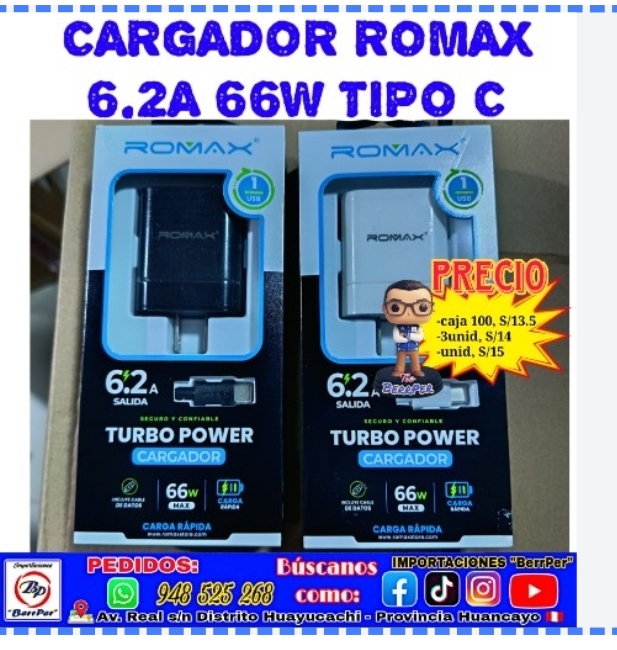 CARGADOR ROMAX 6.2A 66W TIPO C (turbo power)
