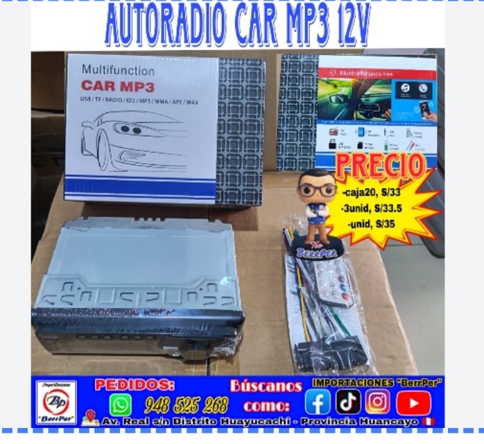 AUTORADIO CAR MP3 12V (multifunction, Bluetooth