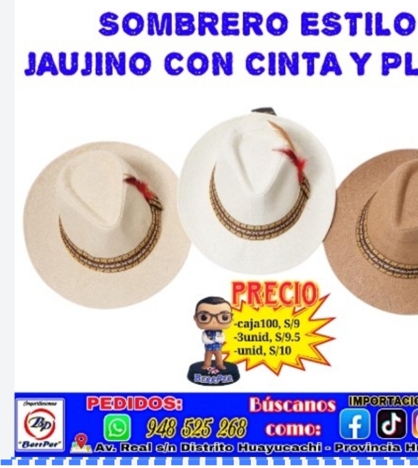 SOMBRERO ESTILO JAUJINO CON CINTA Y PLUMA