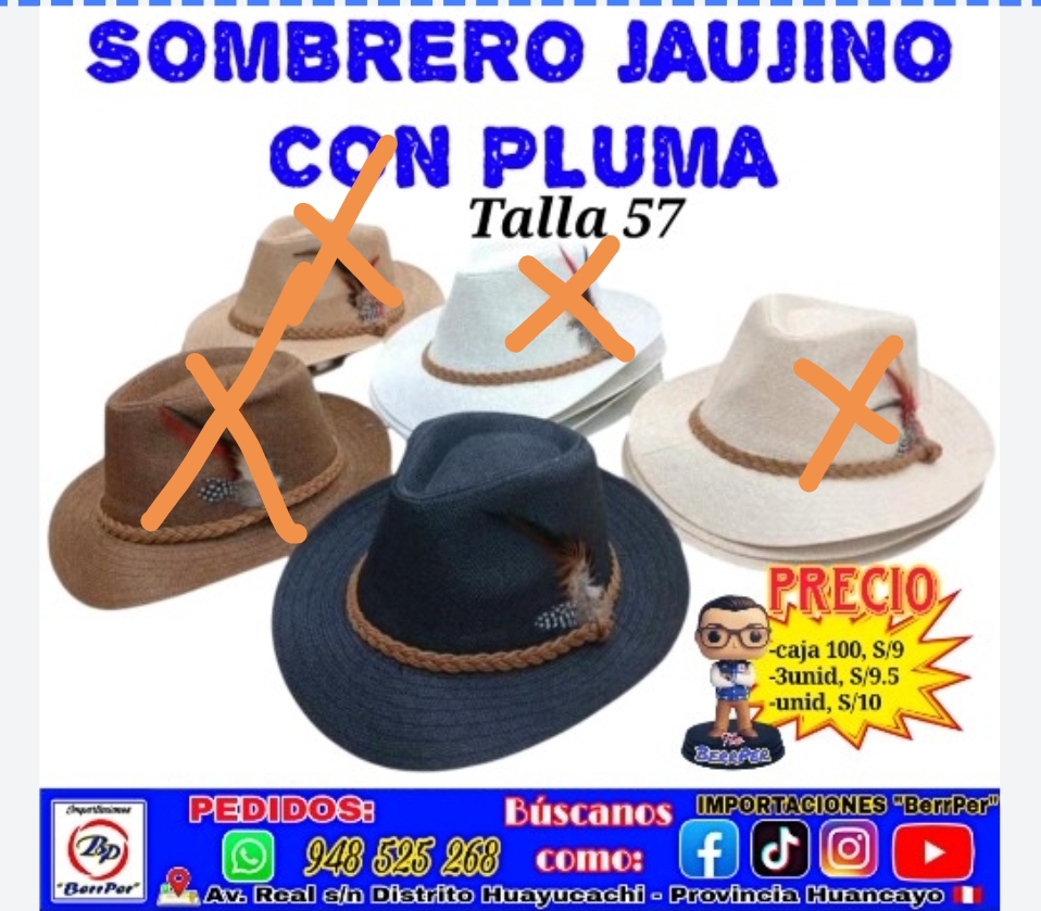 SOMBRERO JAUJINO CON PLUMA (Talla 57)